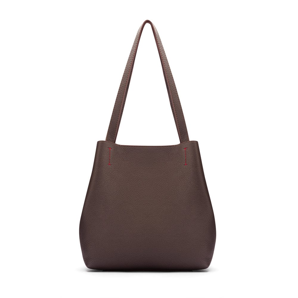 Leather tote bag, brown, front view 2