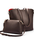 Leather tote bag, brown, with inner bag