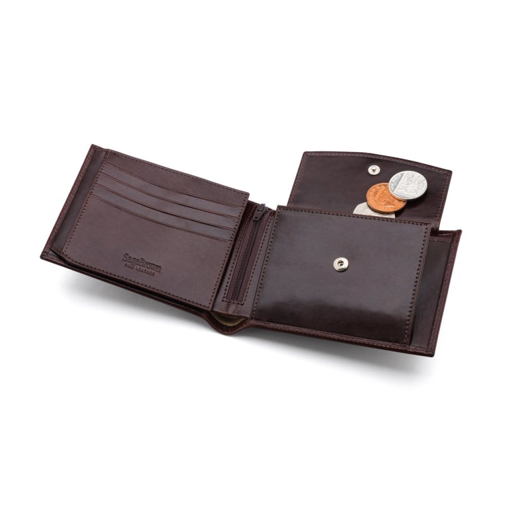 Leather coin wallet, brown, inside