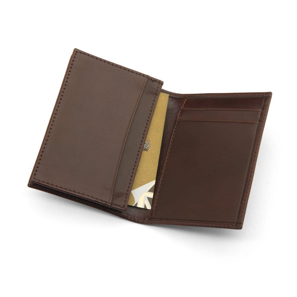 Expandable leather business card case, brown, inside