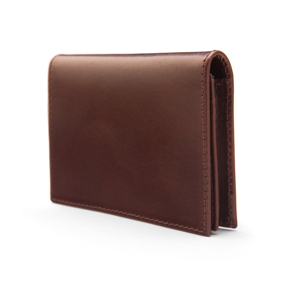 Expandable leather business card case, brown, side
