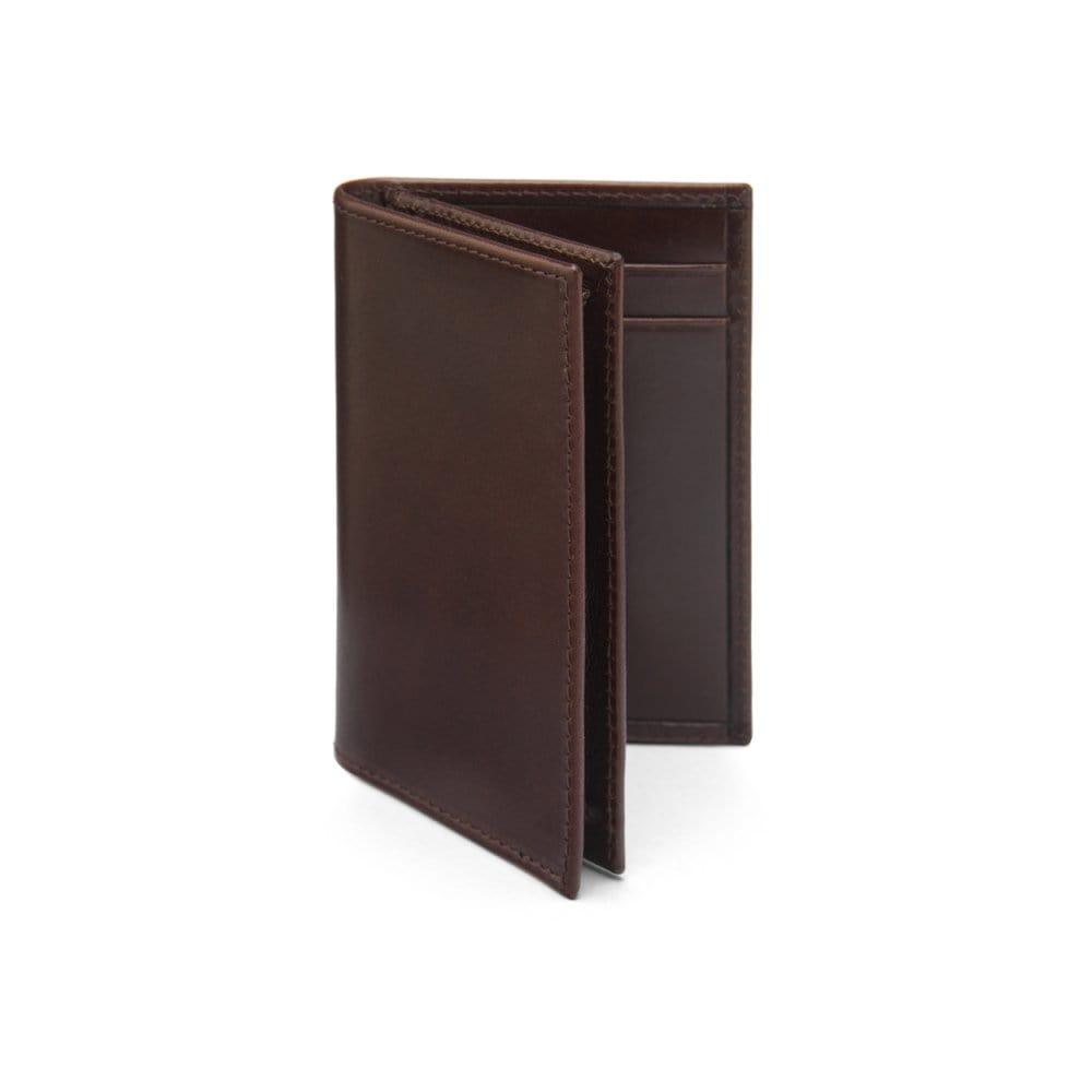 Expandable leather business card case, brown, front