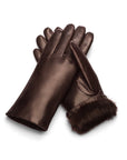 Fur lined leather gloves ladies, brown