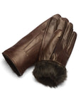 Fur lined leather gloves men's, brown