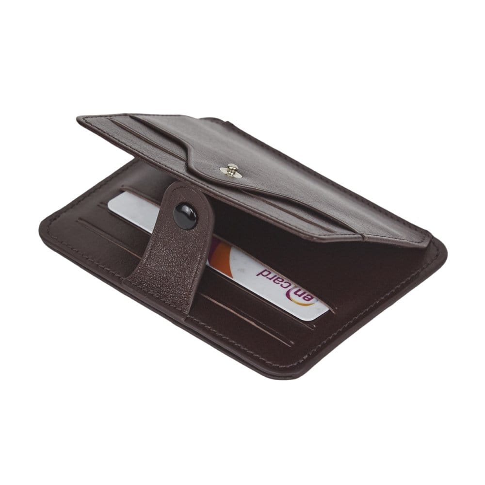 Flat Compact Credit Card Wallet With 2 ID Windows 6CC Brown