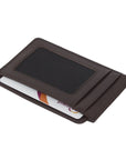 Flat leather ID card case, brown , front view