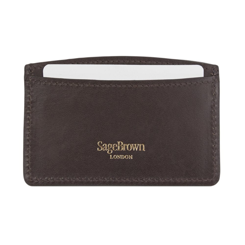 Brown Flat Leather Credit Card Case With RFID Blocking Lining