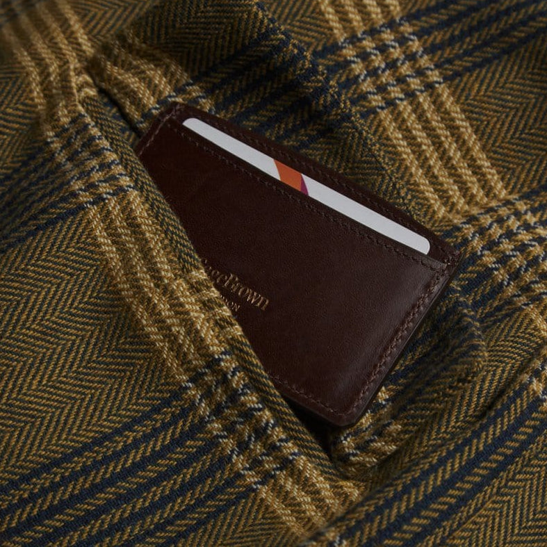 Brown Flat Leather Credit Card Case With RFID Blocking Lining