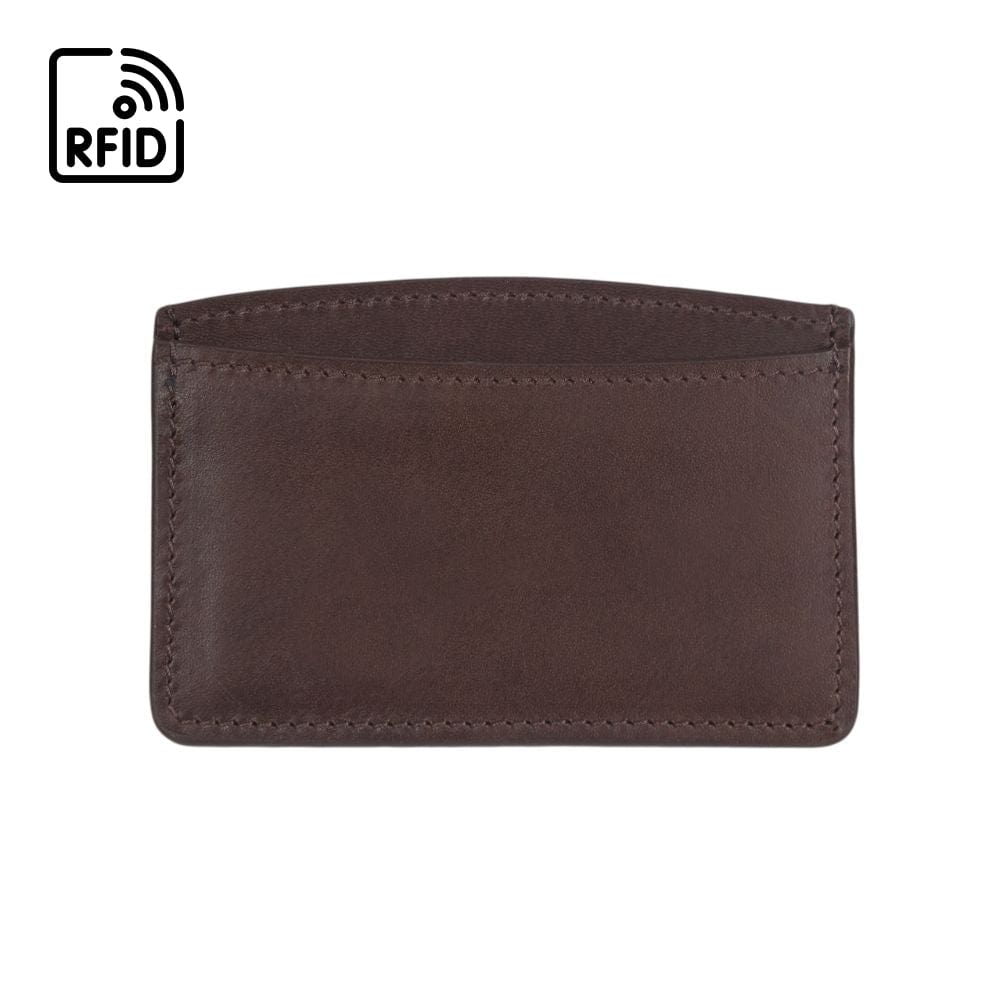 RFID Flat Leather Card Holder, brown, front view
