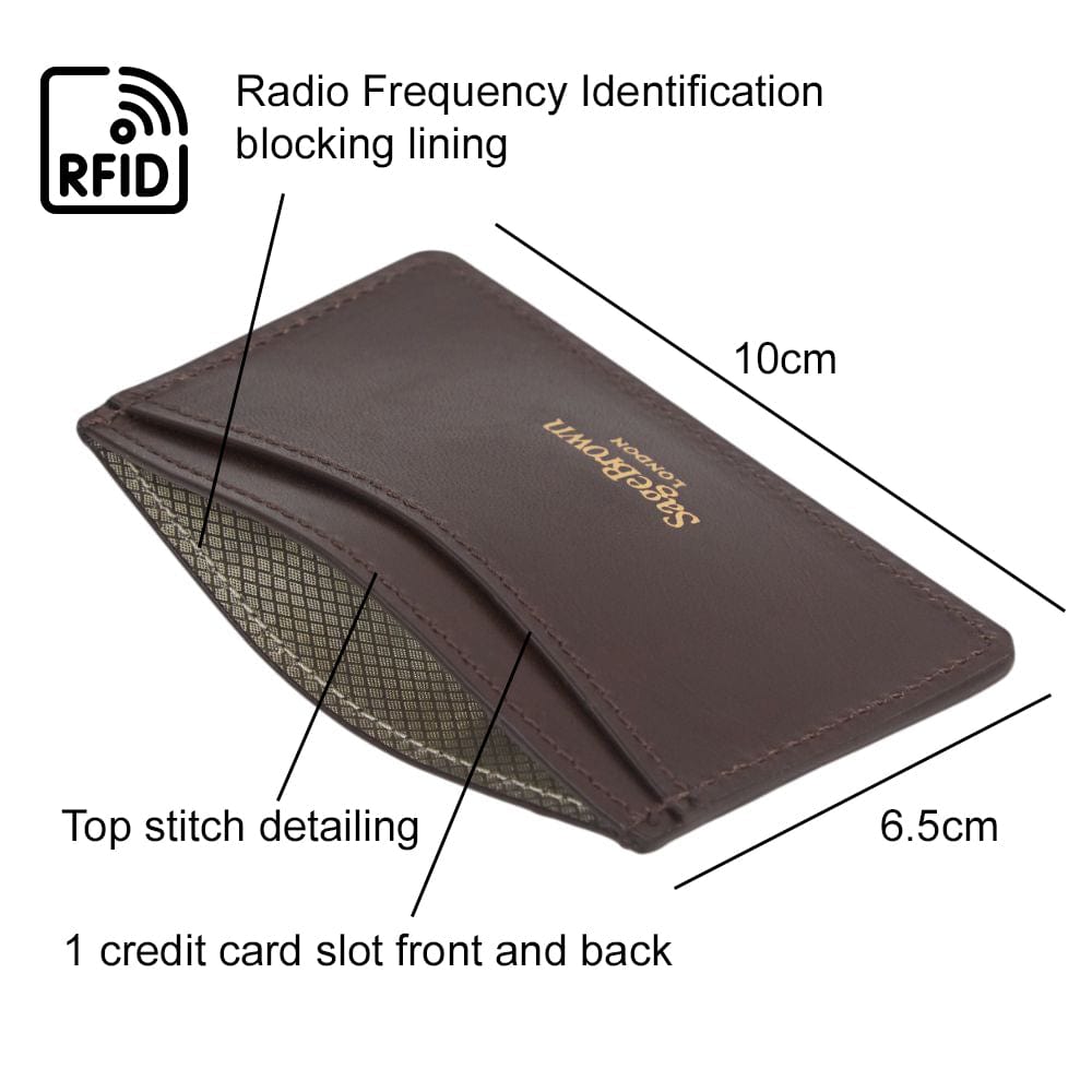 RFID Flat Leather Card Holder, brown, features