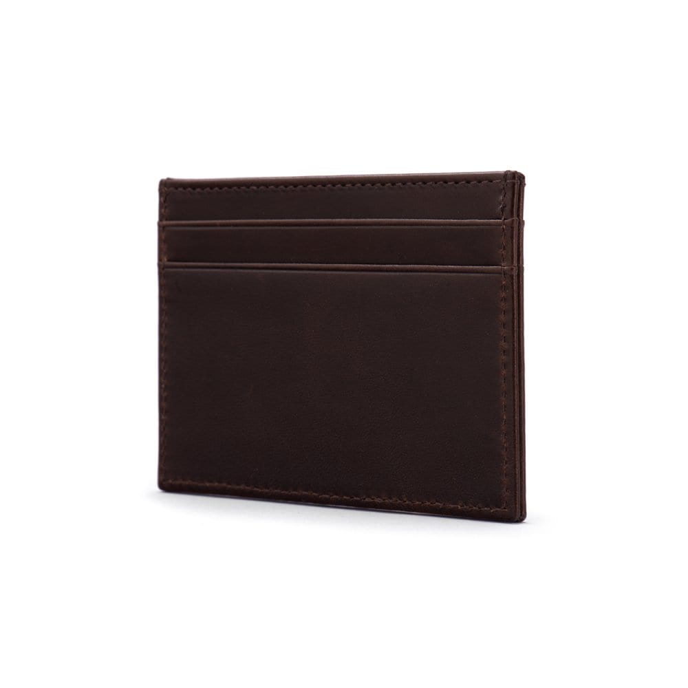 Flat leather credit card wallet 4 CC, brown, side