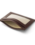 Flat leather card wallet with ID window, brown, inside