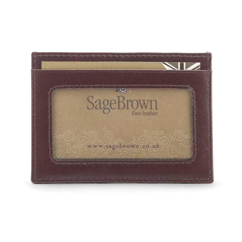 Brown Flat  Leather Credit Card Wallet With ID Window