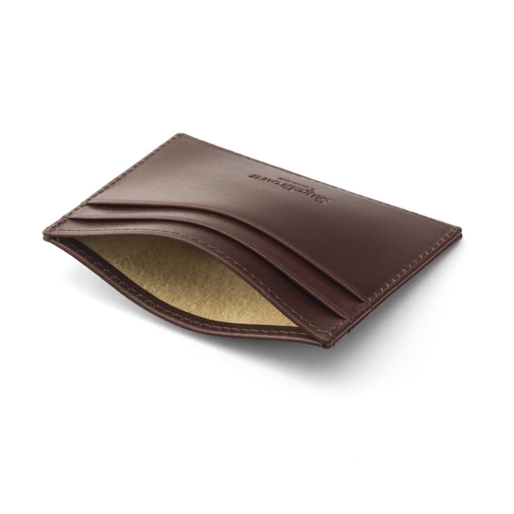 Brown Flat  Leather Credit Card Wallet With ID Window