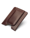 Flat magnetic leather money clip card holder, brown, front