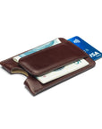 Flat magnetic leather money clip card holder, brown, side