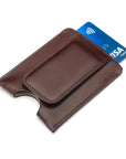 Flat magnetic leather money clip card holder, brown