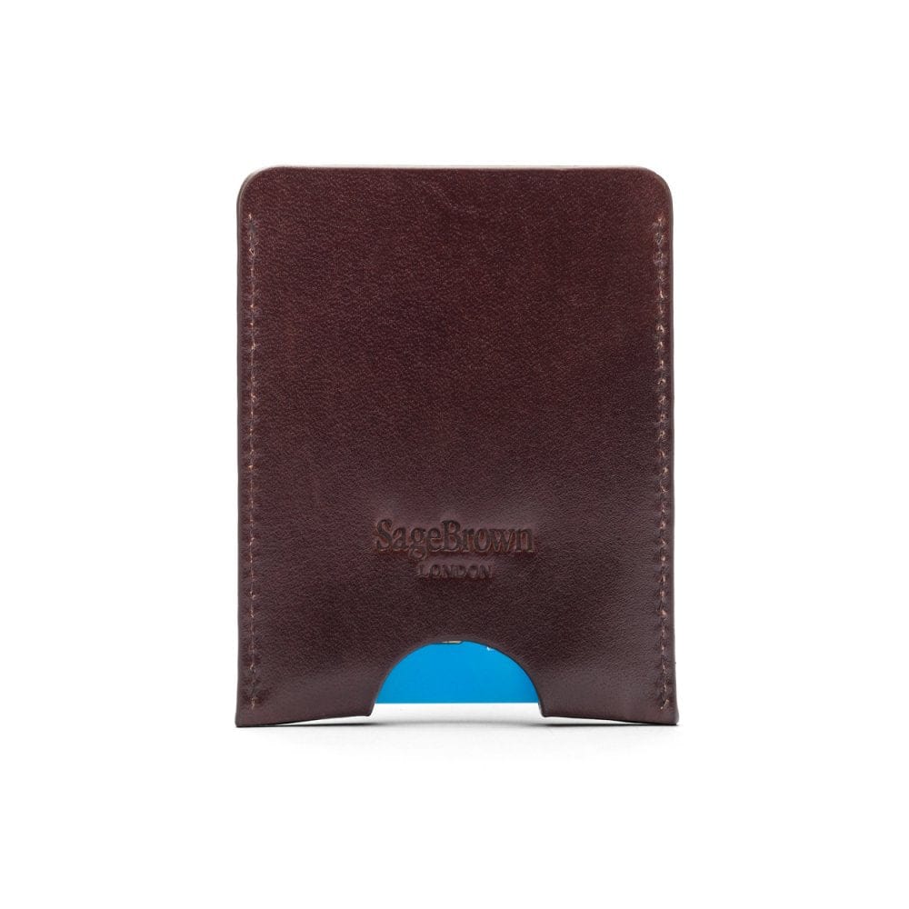 Flat magnetic leather money clip card holder, brown, back