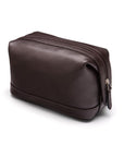 Leather wash bag, brown, side view