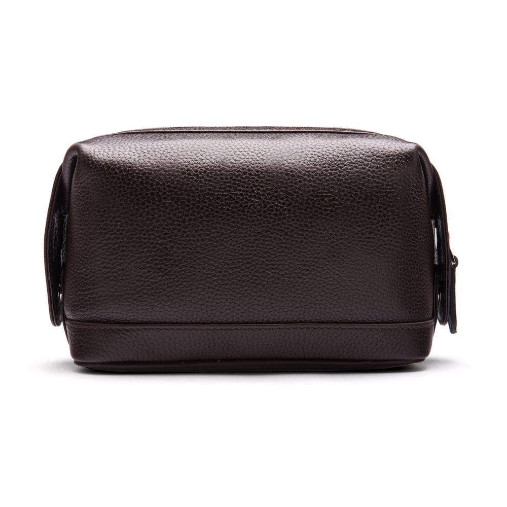 Leather wash bag, brown, front view