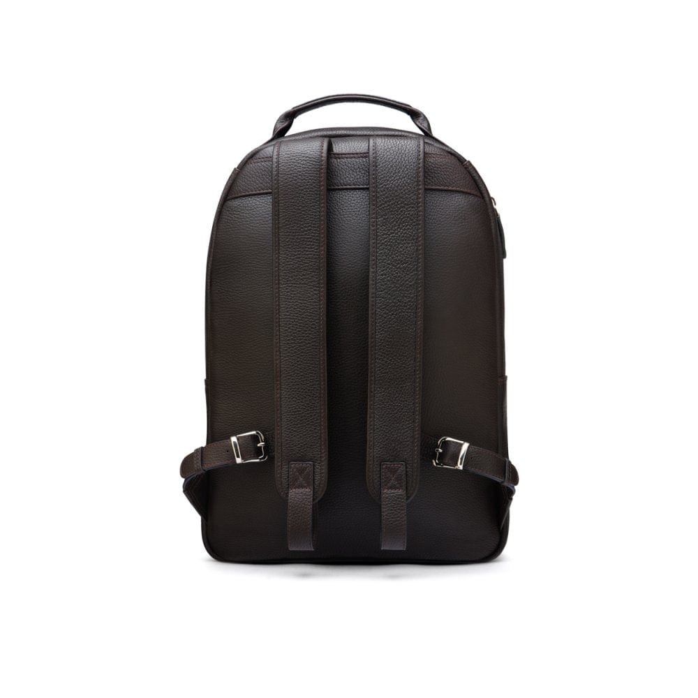 Men's leather 15" laptop backpack, brown pebble grain, back