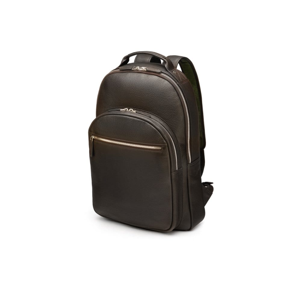 Men's leather 15" laptop backpack, brown pebble grain, side