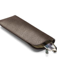 Large leather glasses case, brown pebble grain, open