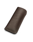 Large leather glasses case, brown pebble grain, front