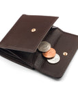 Women's leather purse with 6 cards and coins, brown, inside view