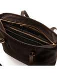 Women's leather 13" laptop workbag, brown, open