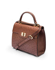 Real ostrich top handle bag, brown, side view