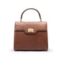 Real ostrich top handle bag, brown, front view