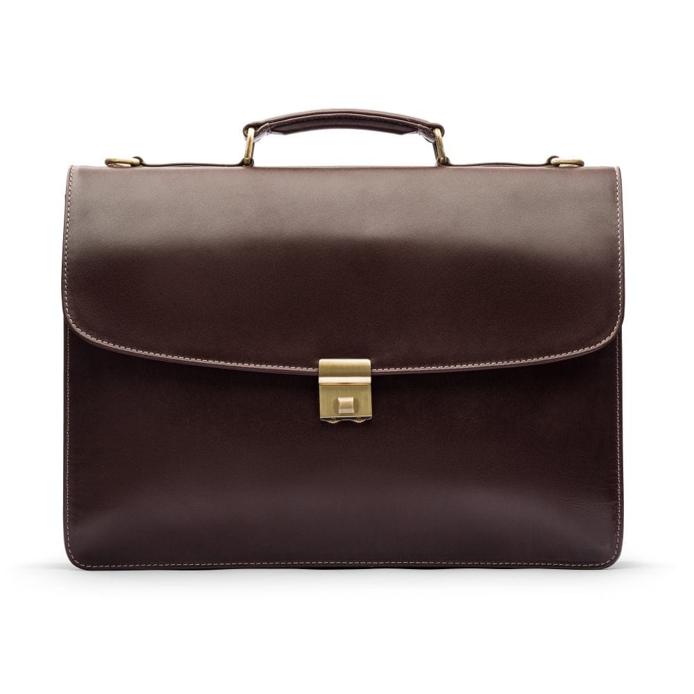 Leather trolley sleeve briefcase, brown, front