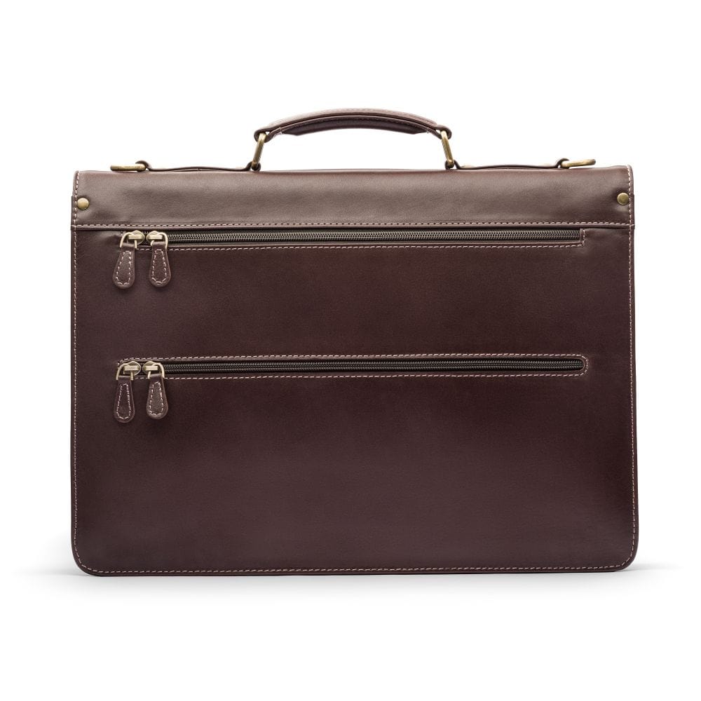 Leather trolley sleeve briefcase, brown, back