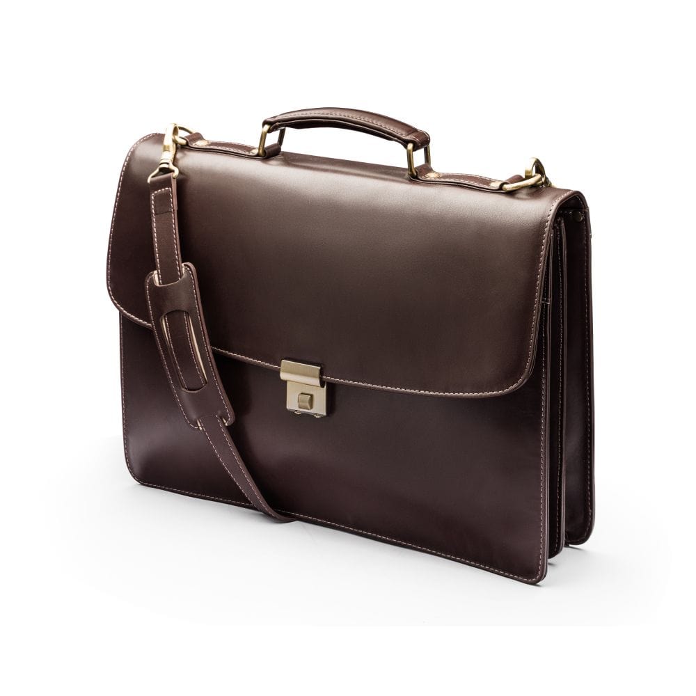 Leather trolley sleeve briefcase, brown, side