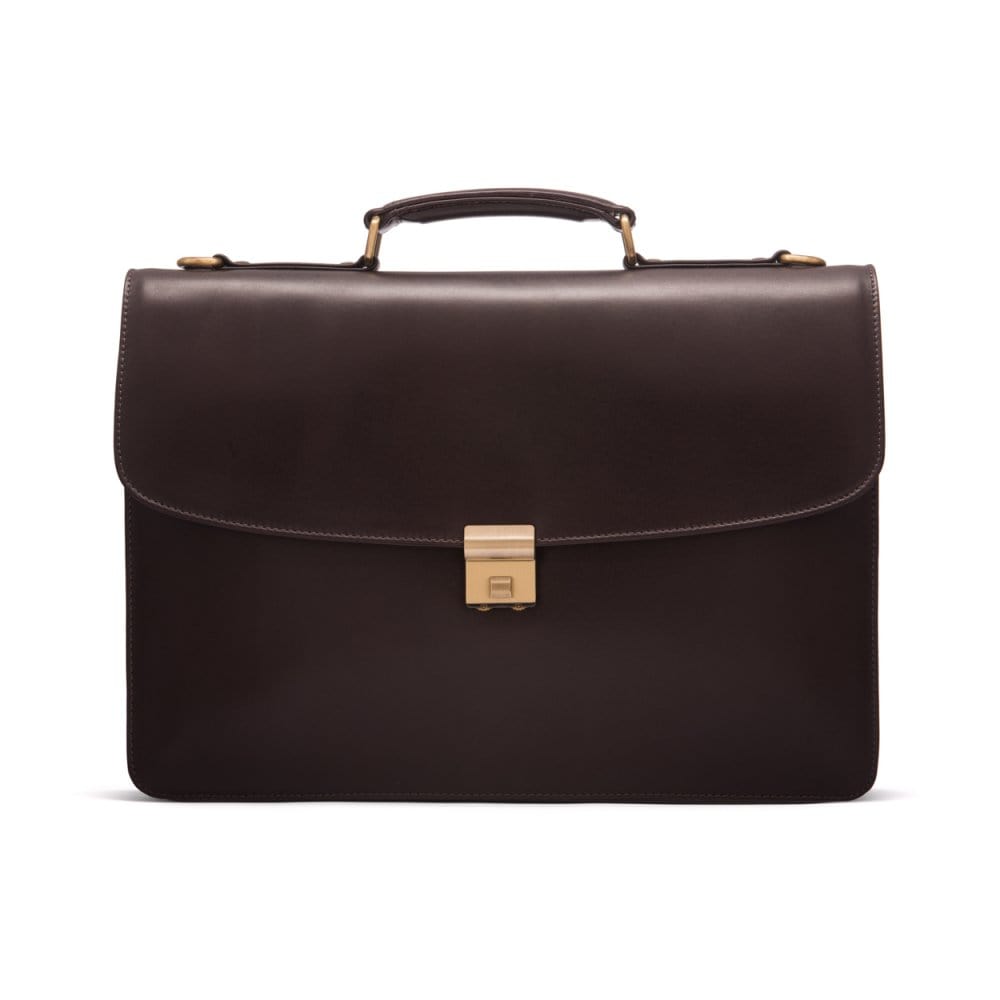 Leather Briefcase with combination lock, Harvard, brown, front