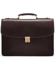 Leather Briefcase with combination lock, Harvard, brown, front