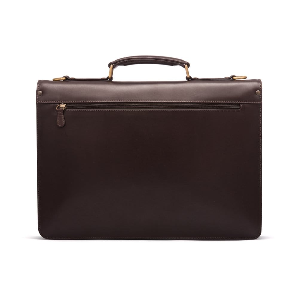 Leather Briefcase with combination lock, Harvard, brown, back