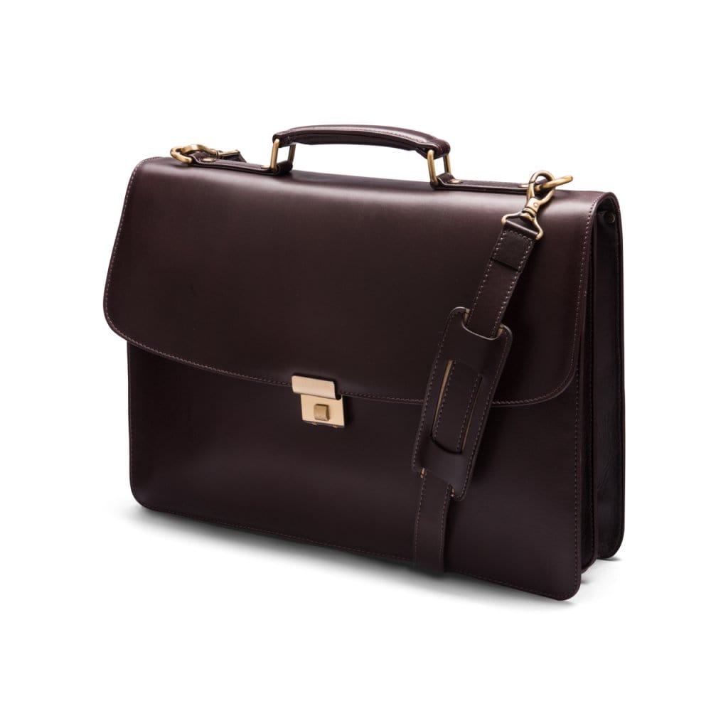 Leather Briefcase with combination lock, Harvard, brown, side