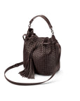 Woven leather bucket bag, brown, side