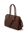 Ladies' leather 15" laptop handbag, brown, with shoulder strap