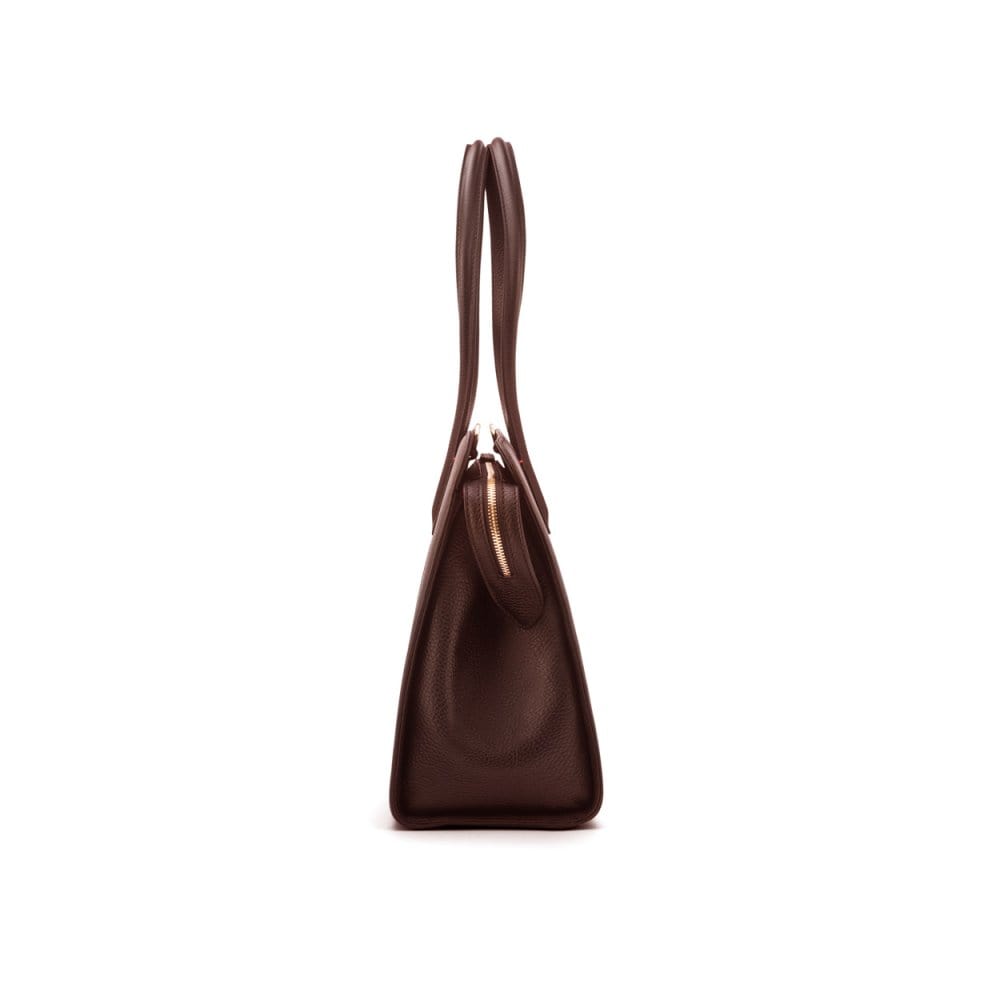 Ladies' leather 15" laptop handbag, brown, side
