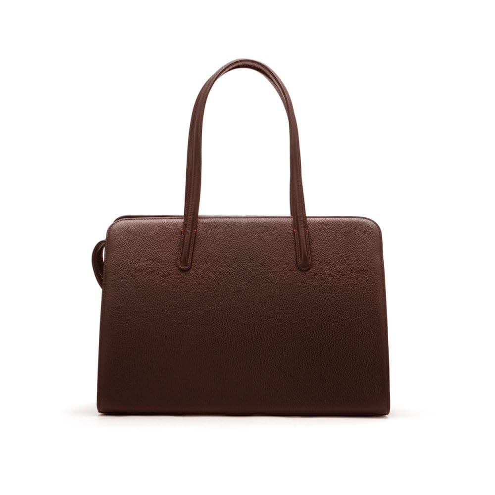 Ladies' leather 15" laptop handbag, brown, front