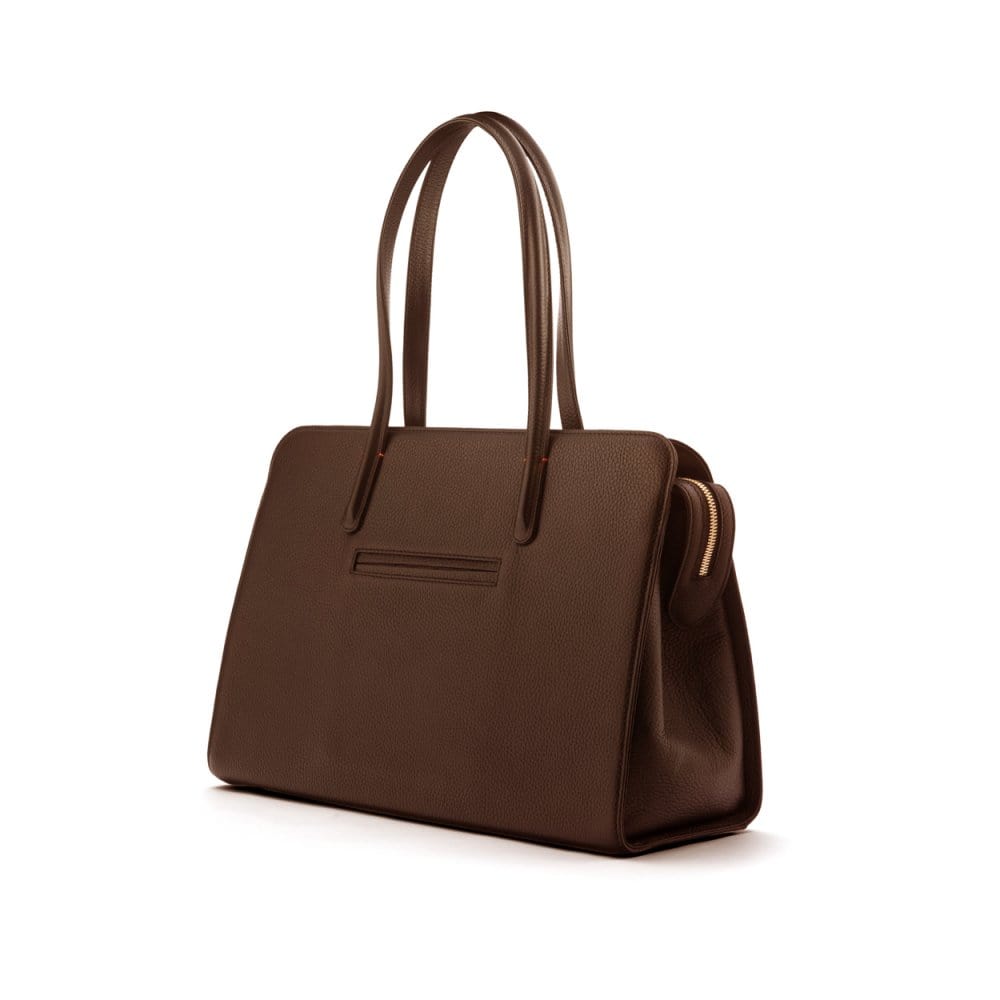 Ladies' leather 15" laptop handbag, brown, back view