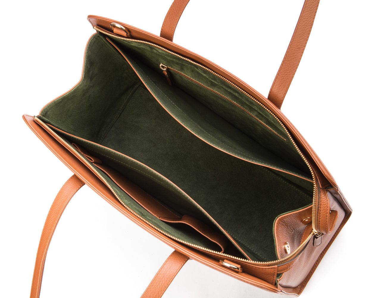 Ladies' leather 15" laptop handbag, brown, inside