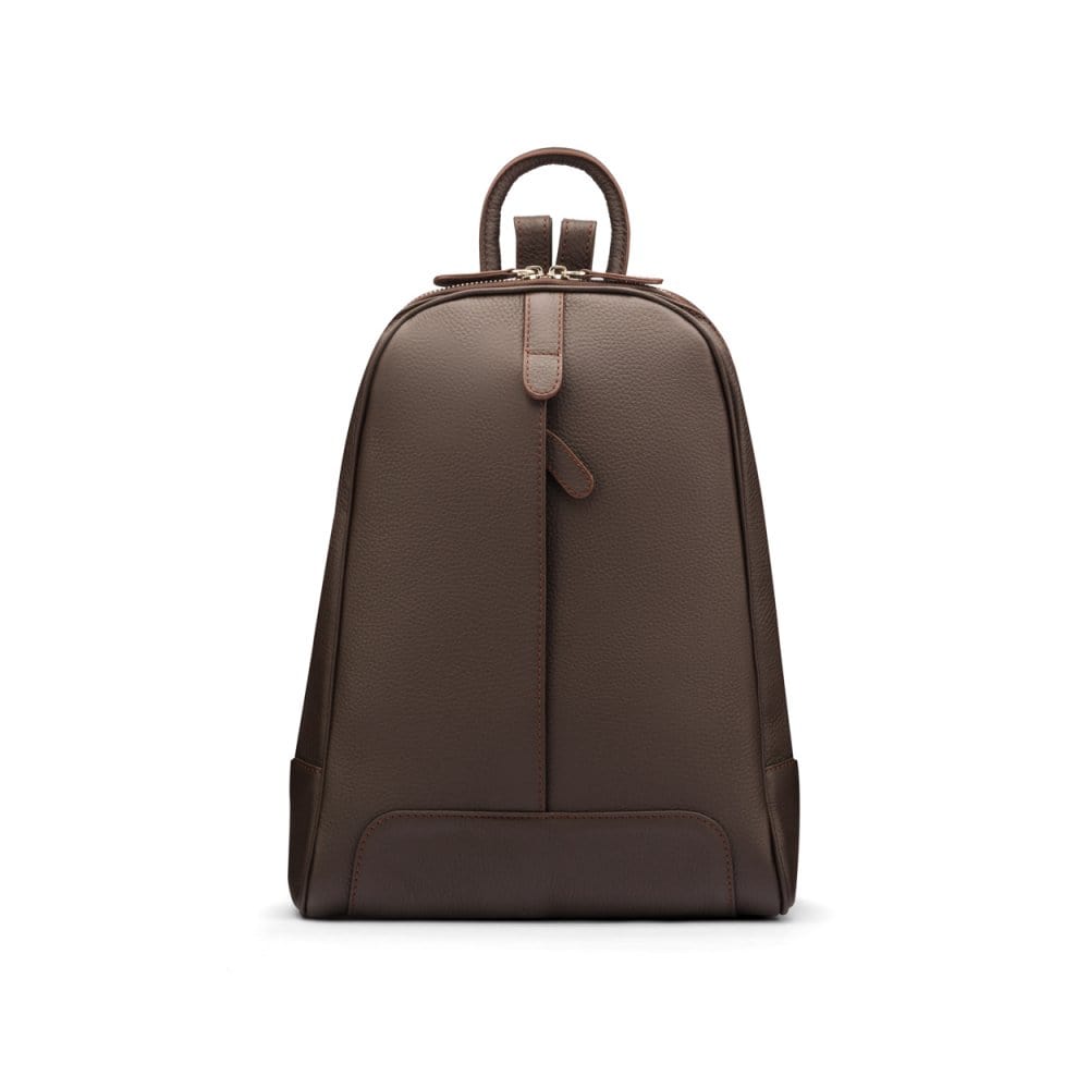 Ladies leather backpack, brown, front view