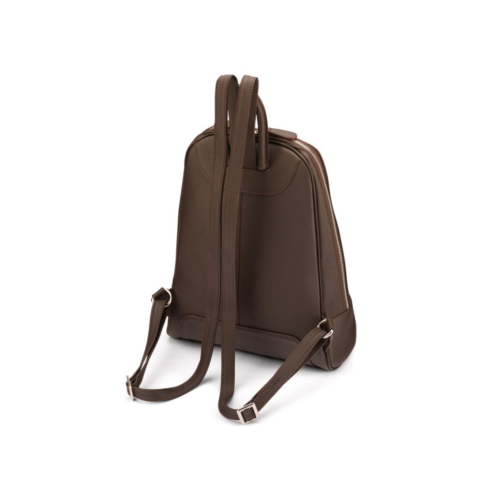 Ladies leather backpack, brown, rear view