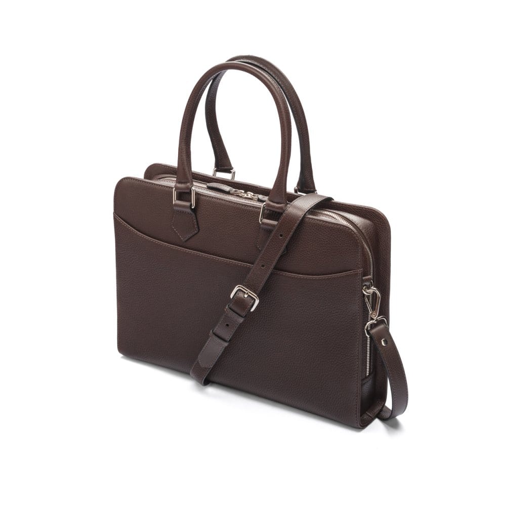 Ladies leather 13" laptop bag, brown, side