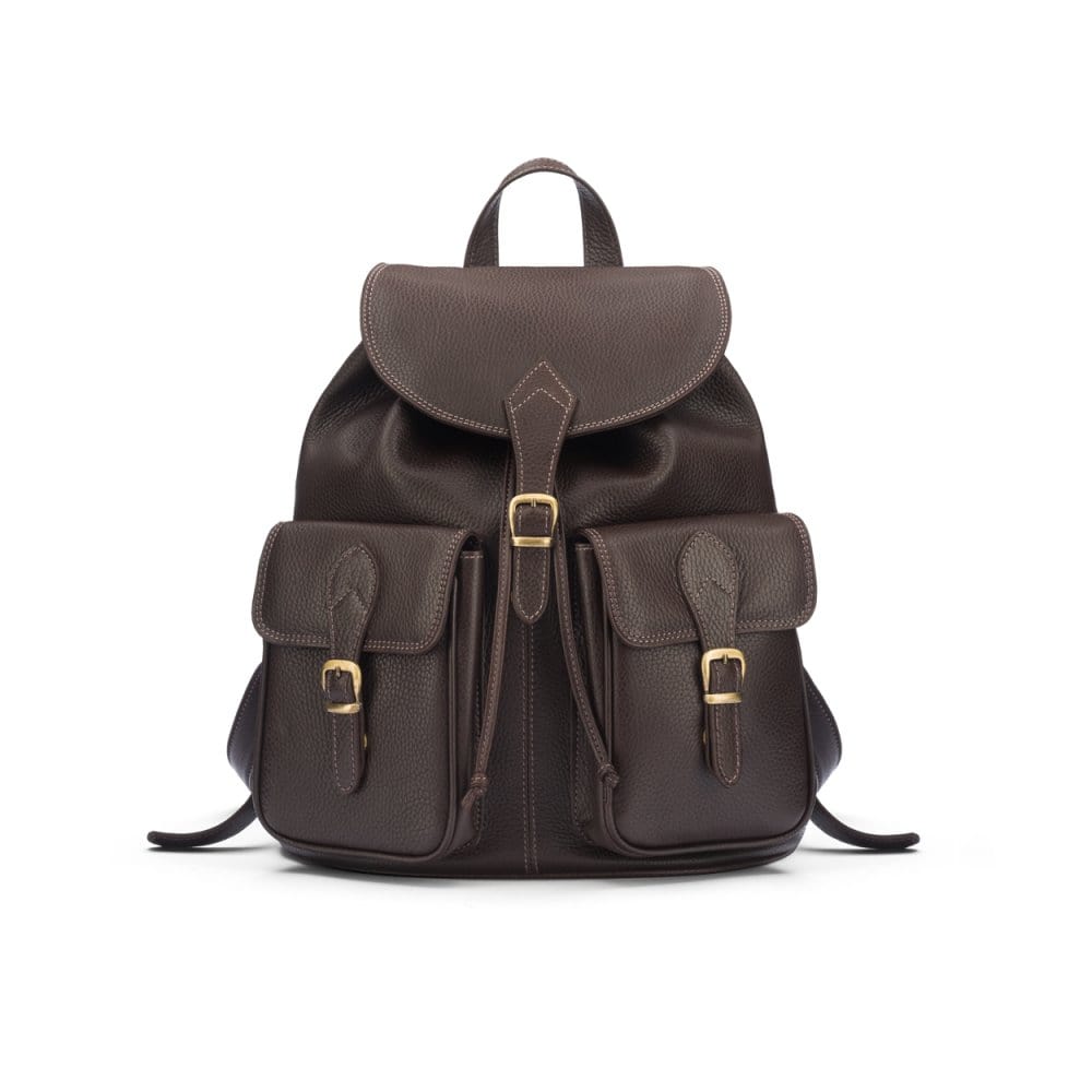 Large leather backpack, brown, front view