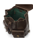 Large leather backpack, brown, inside